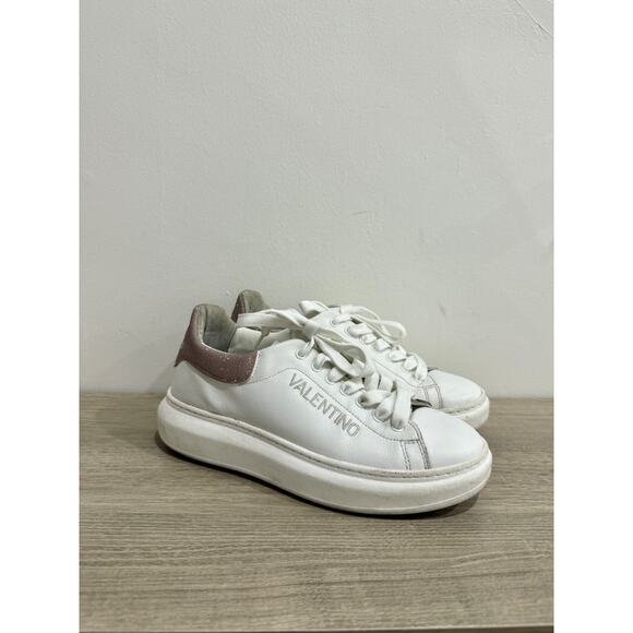 Valentino by Mario Valentino Fresia Leather Platform Sneaker White Rose Size 8.5 - Picture 4 of 7
